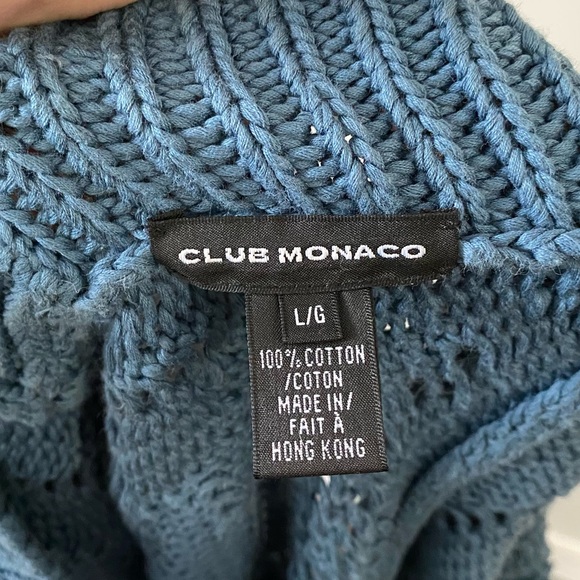 Club Monaco Dusty Blue knit crochet style 3/4 sleeve v-neck Sweater - Picture 7 of 7